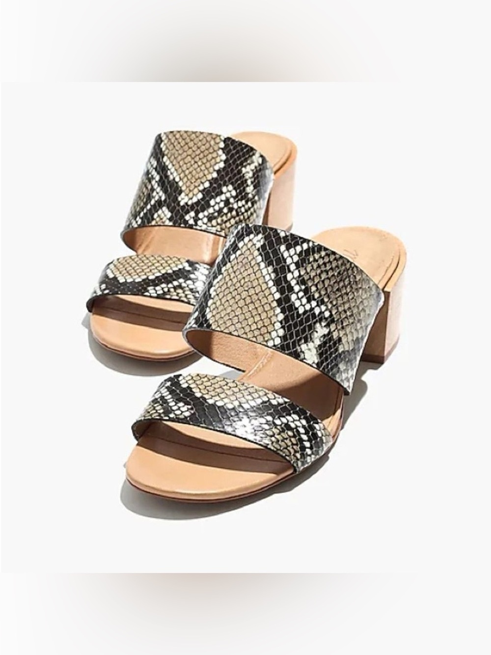 Madewell Kiera Snake-Print Two-Band Block Heel Mules - Black/Tan